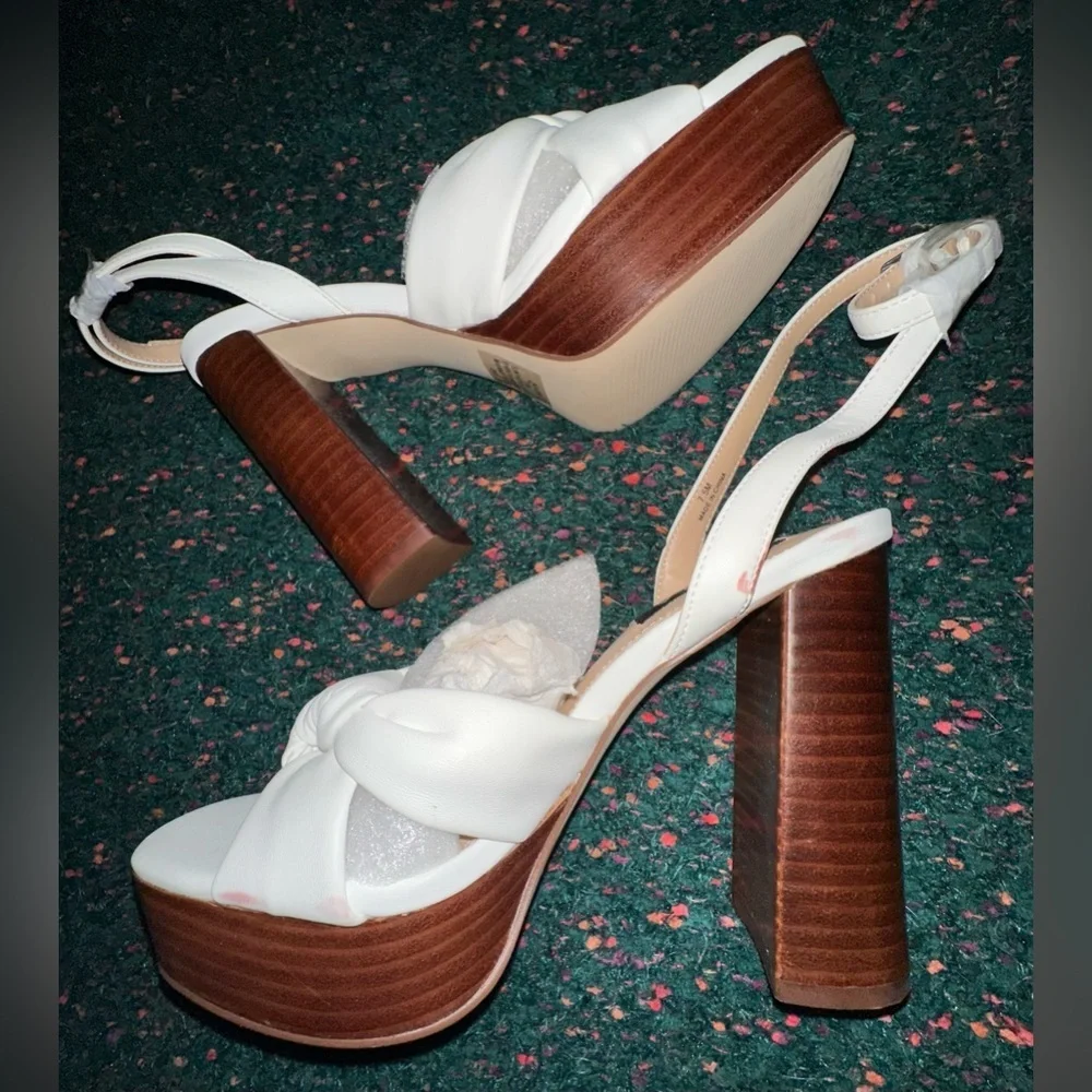 RARE AQUA Lory Platform High Heel Sandals White Brown NWT 7.5